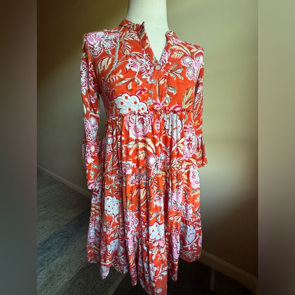 Vintage Ibiza Cotton Flared Button Up Shirt Dress With Mandarin Collar